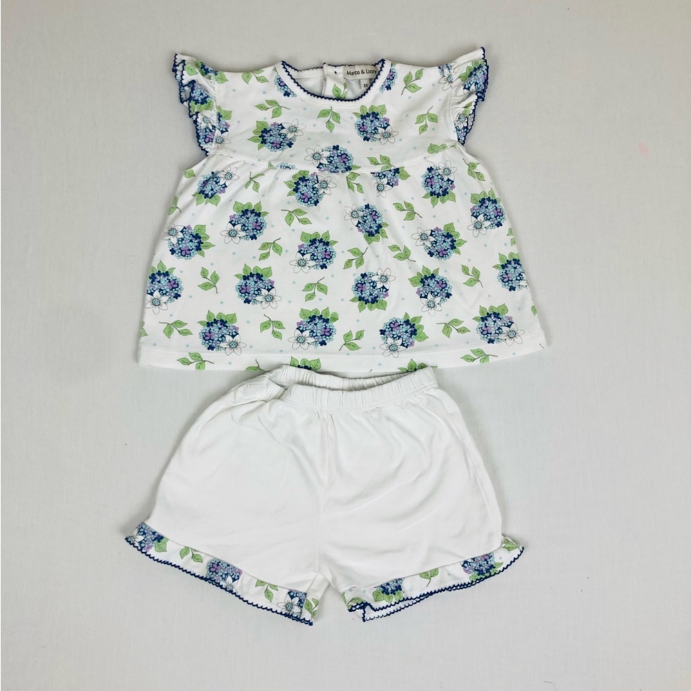 Marco & Lizzy white with blue floral pattern shorts and shirt set. Size 3T